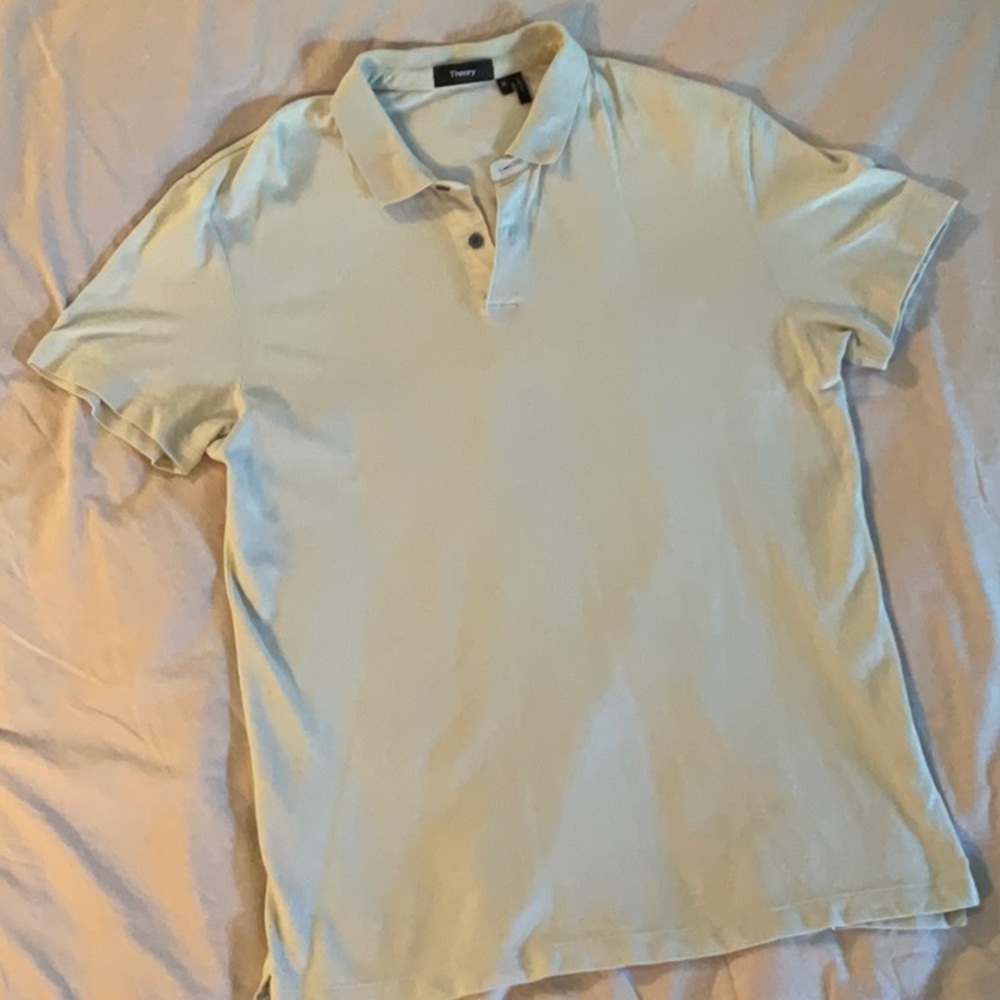 Theory Cream Polo Shirt Crisp Cotton Blend